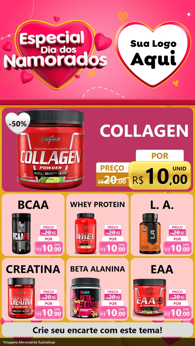 Modelo de Rede Social para Stories com o tema Especial Dia dos Namorados para Suplementos alimentares