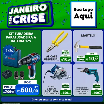 Modelo de Rede Social para Feed Facebook com o tema Janeiro Sem Crise para Maquinas e Ferramentas