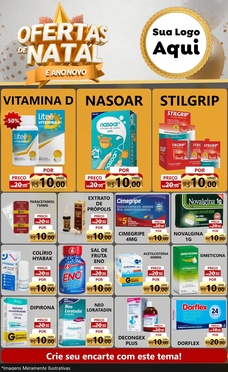Modelo de Encarte para Encarte Grande com o tema Ofertas De Natal E Ano Novo para Farmácia