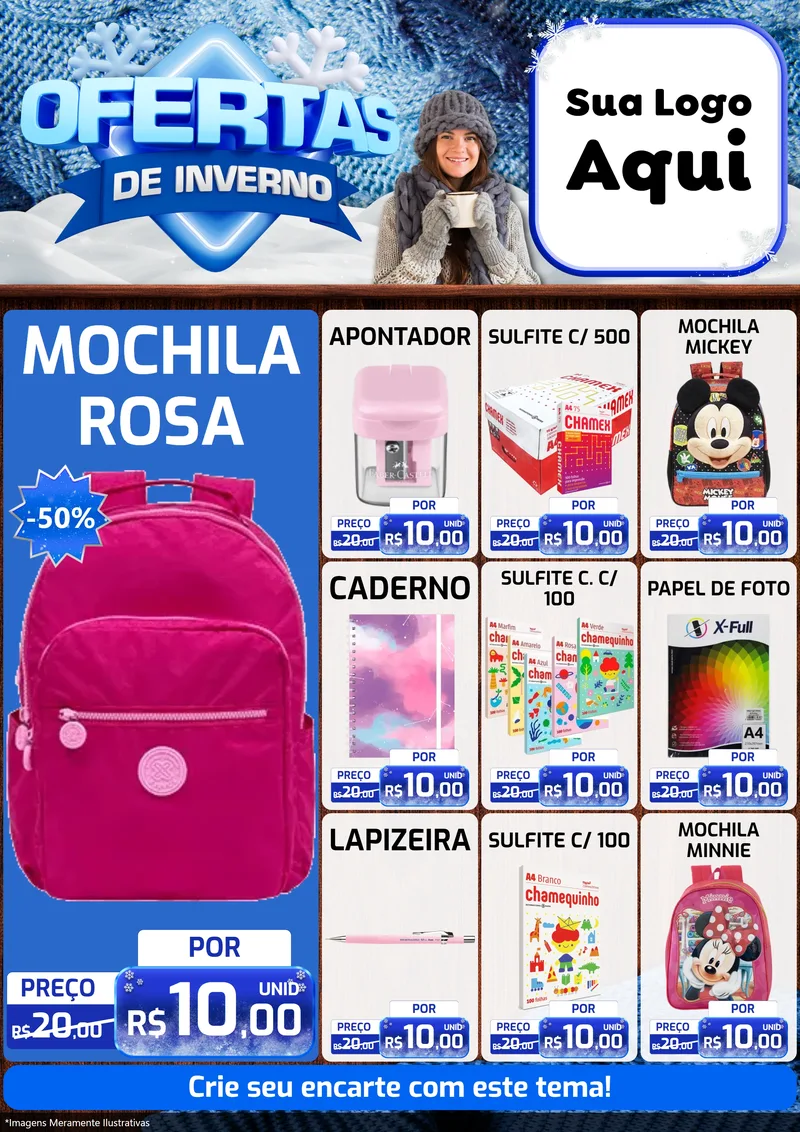 Modelo de Encarte para Encarte A4 Vertical com o tema Ofertas de Inverno para Papelaria