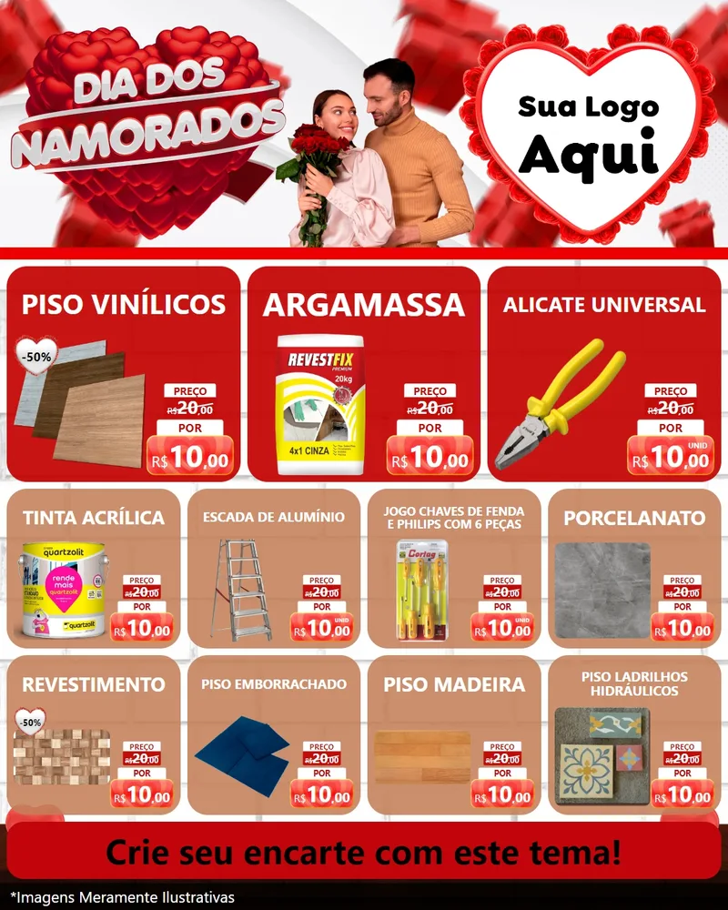 Modelo de Rede Social para Feed Instagram com o tema Dia dos Namorados para Material para Construção