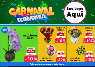 Modelo de Encarte para Encarte A4 Horizontal com o tema Carnaval da Economia para Floricultura e jardim