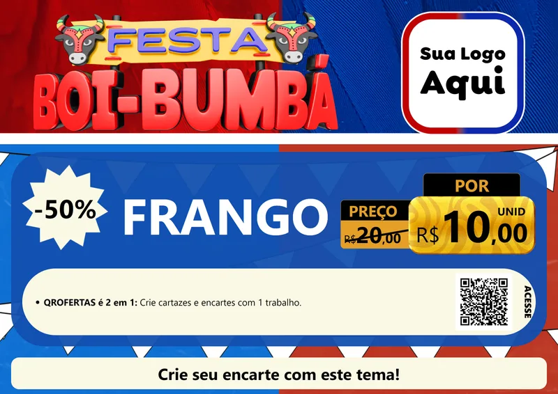 Modelo de Cartaz para Cartaz A4 Horizontal com o tema Festa Boi Bumbá para Assados
