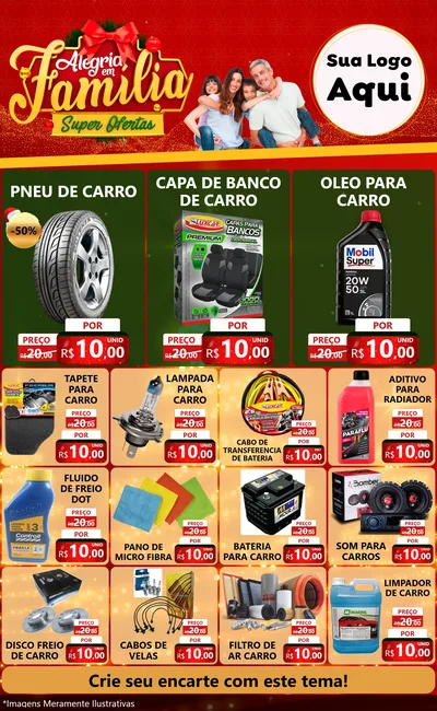 Modelo de Encarte para Encarte Grande com o tema Alegria em Família Super Ofertas - Natal para Auto peças