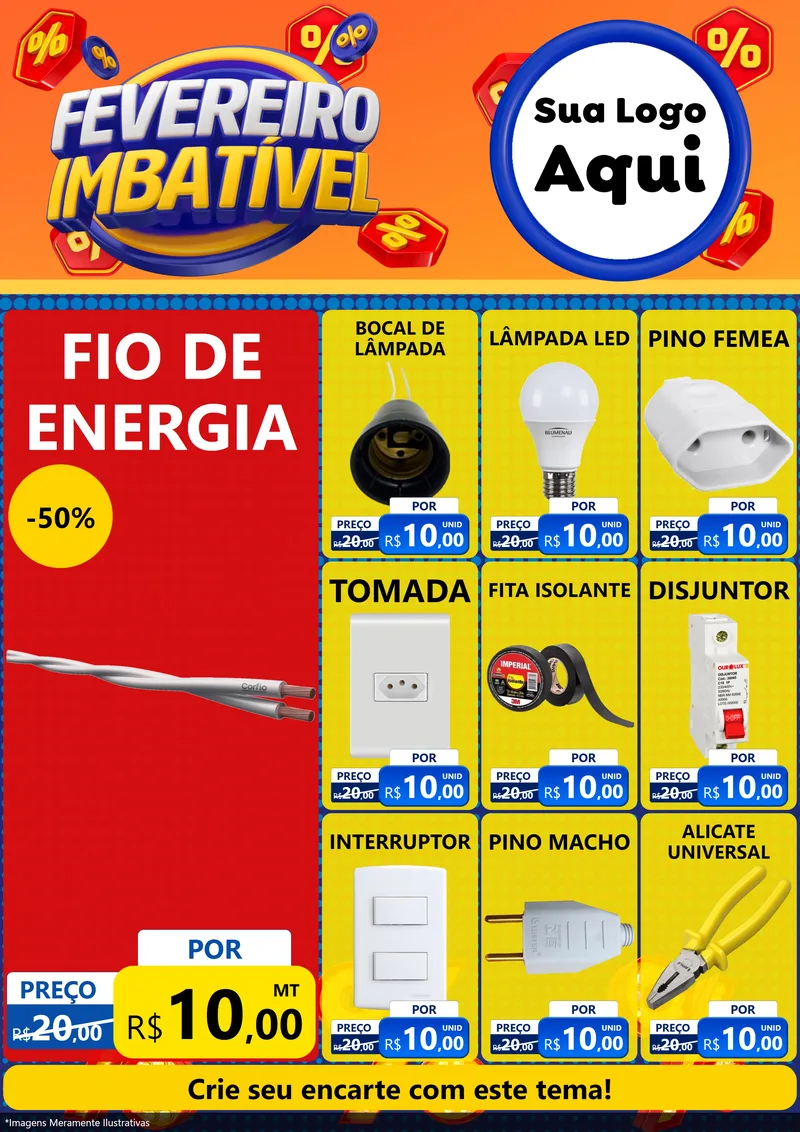 Modelo de Encarte para Encarte A4 Vertical com o tema Fevereiro Imbatível para Materiais Elétricos