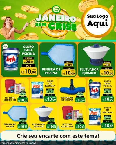 Modelo de Rede Social para Feed Instagram com o tema Janeiro Sem Crise para Produtos para Piscina