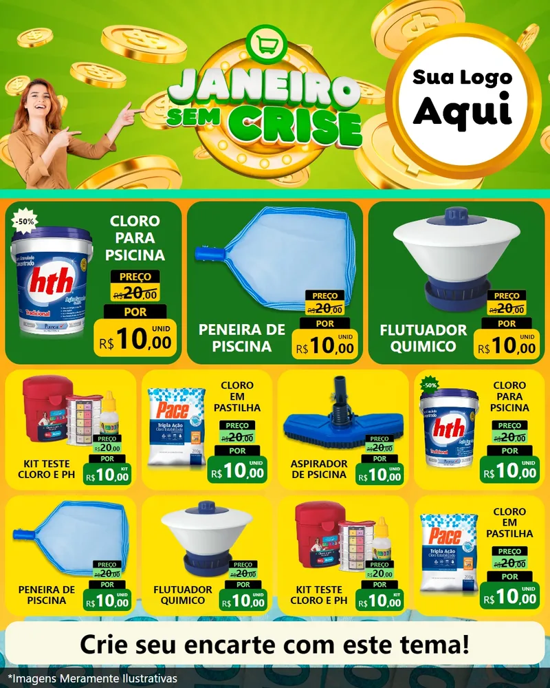 Modelo de Rede Social para Feed Instagram com o tema Janeiro Sem Crise para Produtos para Piscina