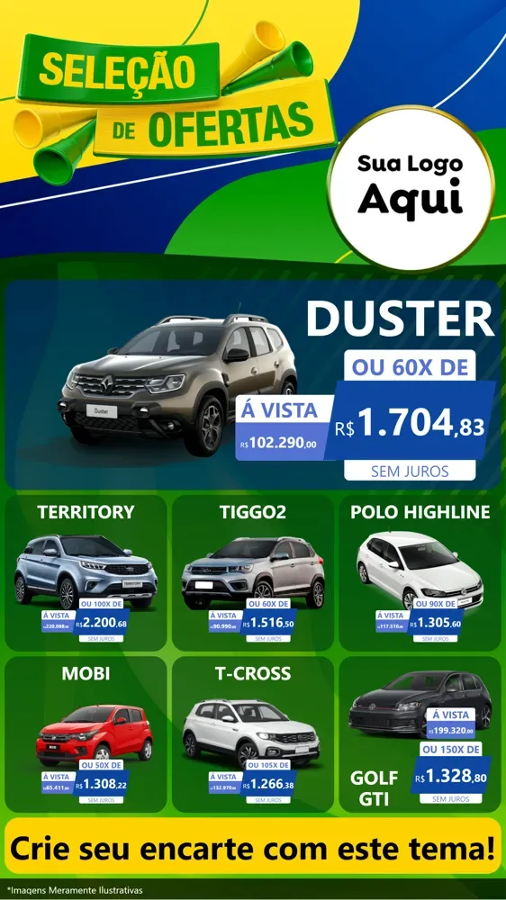 Modelo de Rede Social para Stories com o tema Seleção de Ofertas - Copa para Concessionaria de Carros