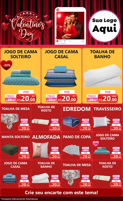 Modelo de Encarte para Encarte Grande com o tema Valentine's Day para Cama, Mesa e Banho