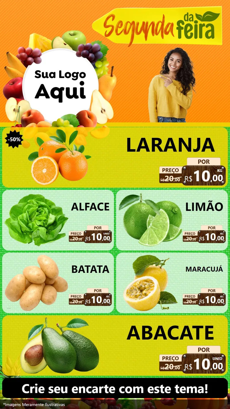 Modelo de TV para TV Vertical com o tema Segunda da Feira para Hortifrúti