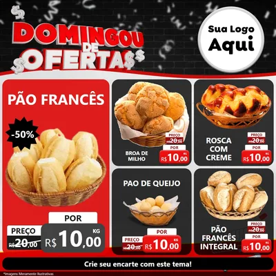 Modelo de Rede Social para Feed Facebook com o tema Domingou de Ofertas para Padaria