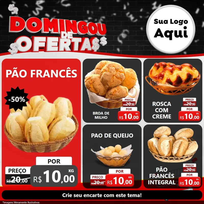 Modelo de Rede Social para Feed Facebook com o tema Domingou de Ofertas para Padaria