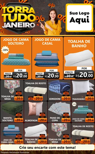 Modelo de Encarte para Encarte Grande com o tema Torra Tudo Janeiro para Cama, Mesa e Banho