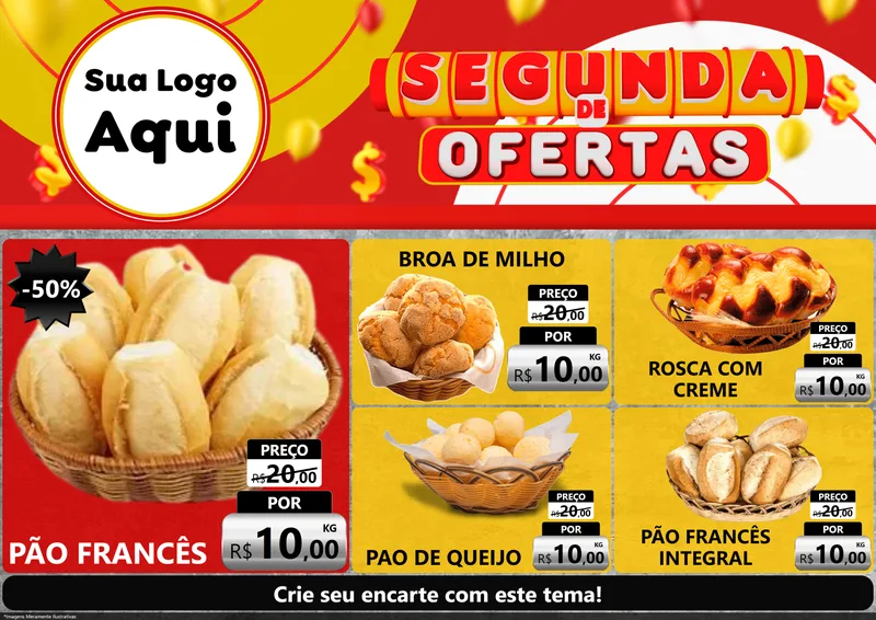 Modelo de Encarte para Encarte A4 Horizontal com o tema Segunda de Ofertas para Padaria