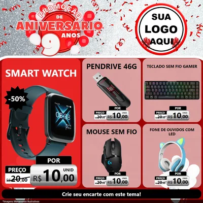 Modelo de Rede Social para Feed Facebook com o tema Promoção de Aniversário - 9 Anos para Informática