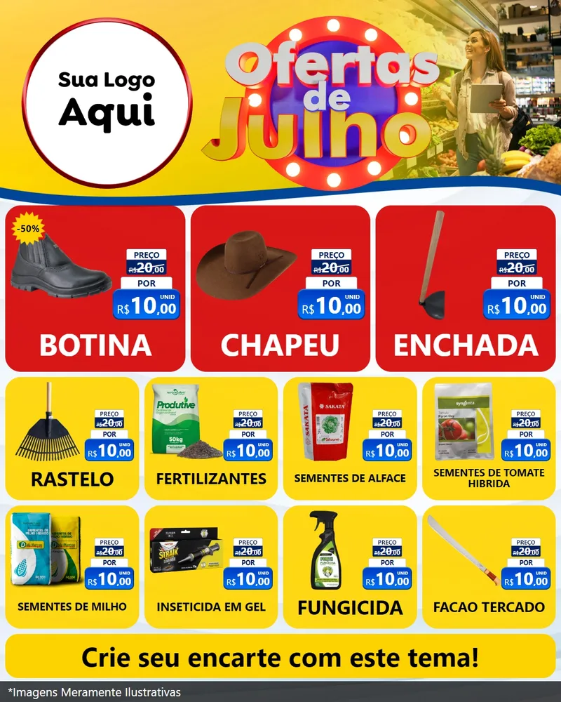 Modelo de Rede Social para Feed Instagram com o tema Ofertas de Julho para Agropecuária