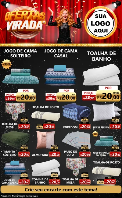 Modelo de Encarte para Encarte Grande com o tema Ofertas da Virada para Cama, Mesa e Banho