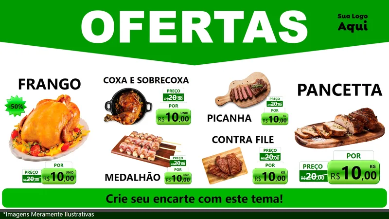 Modelo de TV para TV Horizontal com o tema Ofertas Verde Cartaz para Assados