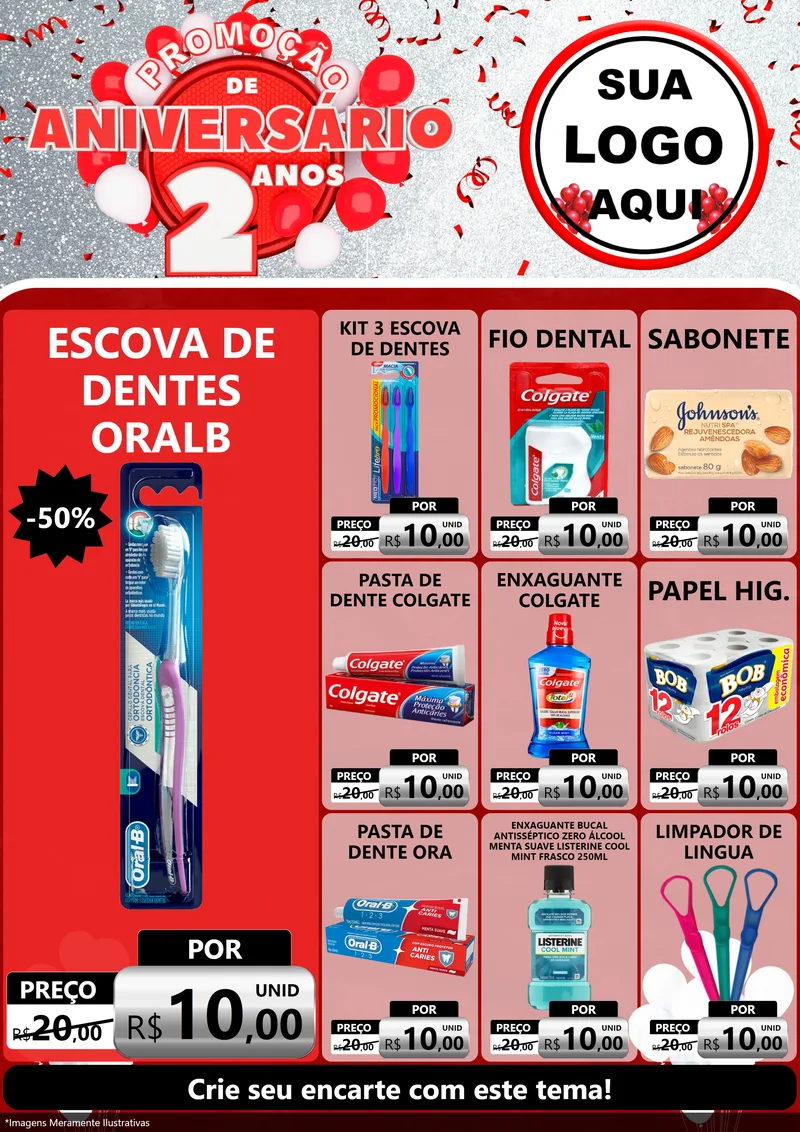 Modelo de Encarte para Encarte A4 Vertical com o tema Promoção de Aniversário - 2 Anos para Higiene Pessoal