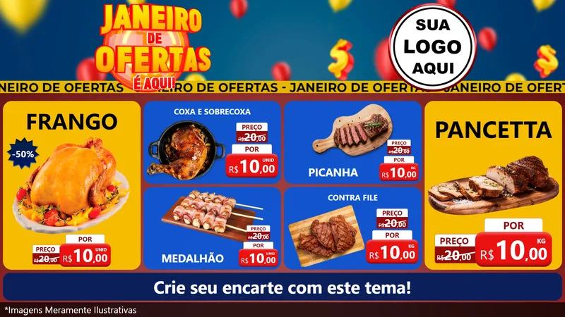 Modelo de TV para TV Horizontal com o tema Janeiro de Ofertas É Aqui! para Assados