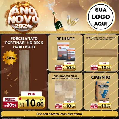 Modelo de Rede Social para Feed Facebook com o tema Feliz Ano Novo 2027 para Pisos e revestimentos