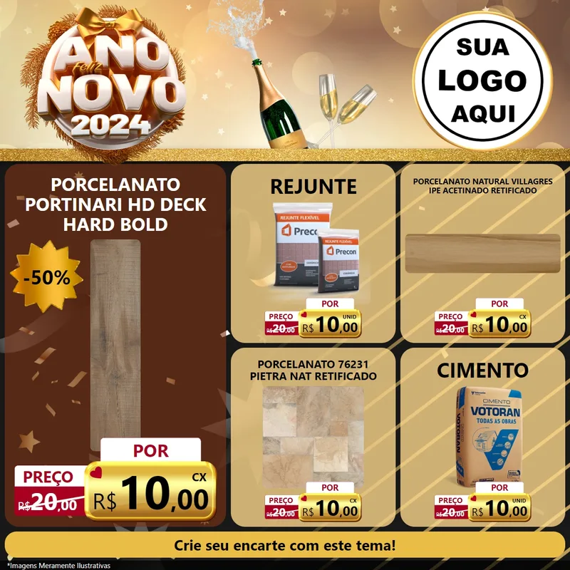Modelo de Rede Social para Feed Facebook com o tema Feliz Ano Novo 2027 para Pisos e revestimentos