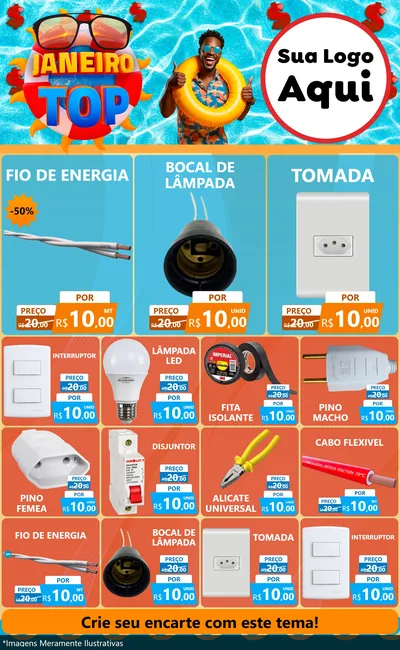Modelo de Encarte para Encarte Grande com o tema Janeiro Top para Materiais Elétricos