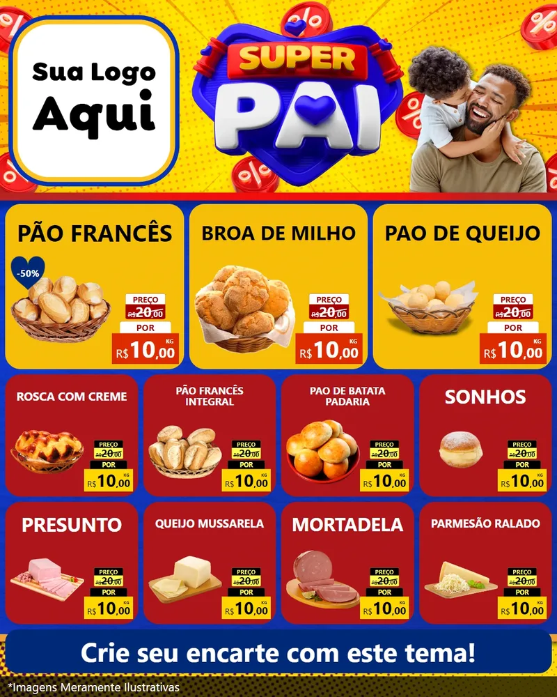 Modelo de Rede Social para Feed Instagram com o tema Super Pai para Padaria