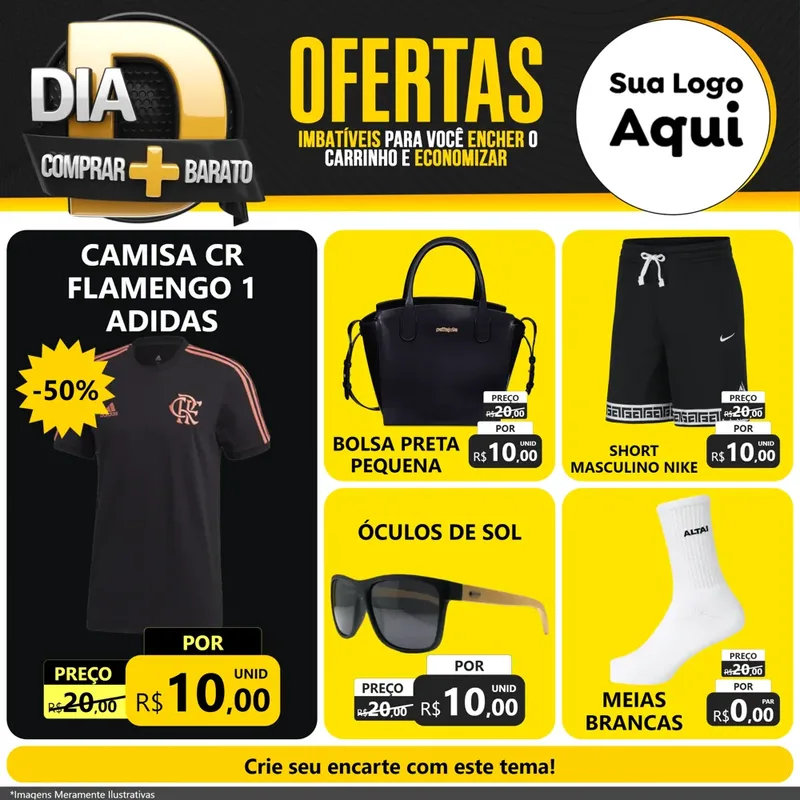 Modelo de Rede Social para Feed Facebook com o tema Dia D Mais Economia para Roupas e acessórios
