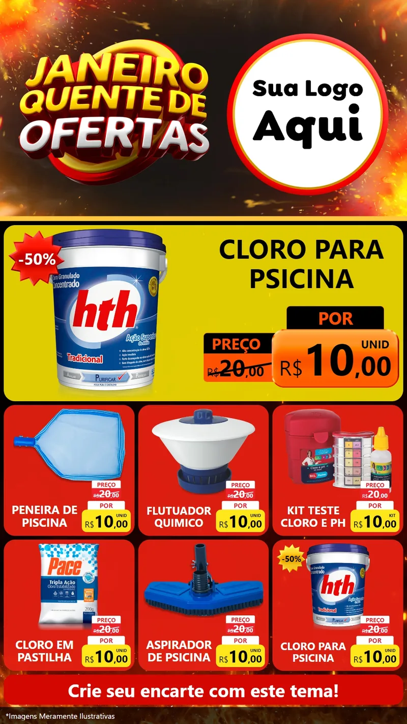 Modelo de Rede Social para Stories com o tema Janeiro Quente de Ofertas para Produtos para Piscina
