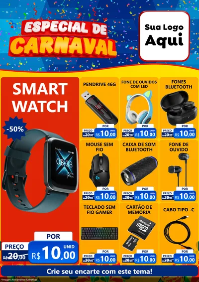 Modelo de Encarte para Encarte A4 Vertical com o tema Especial de Carnaval para Informática