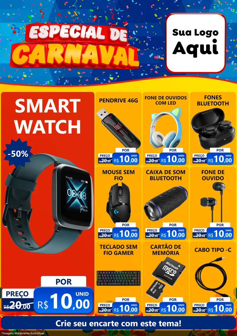 Modelo de Encarte para Encarte A4 Vertical com o tema Especial de Carnaval para Informática