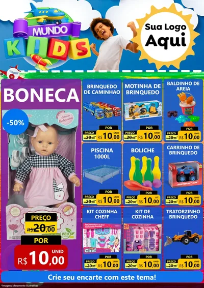 Modelo de Encarte para Encarte A4 Vertical com o tema Mundo Kids para Brinquedos