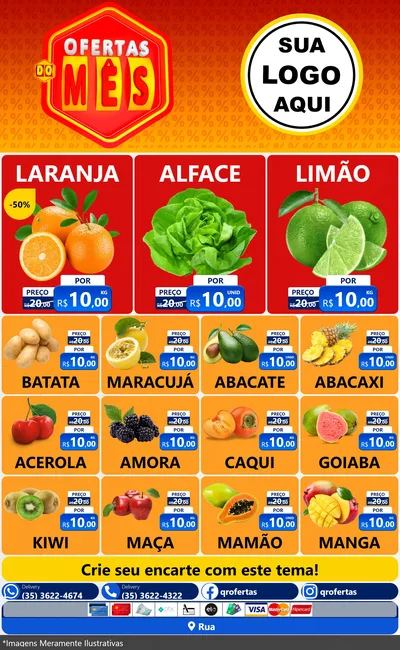 Modelo de Encarte para Encarte Grande com o tema Ofertas do Mês para Hortifrúti