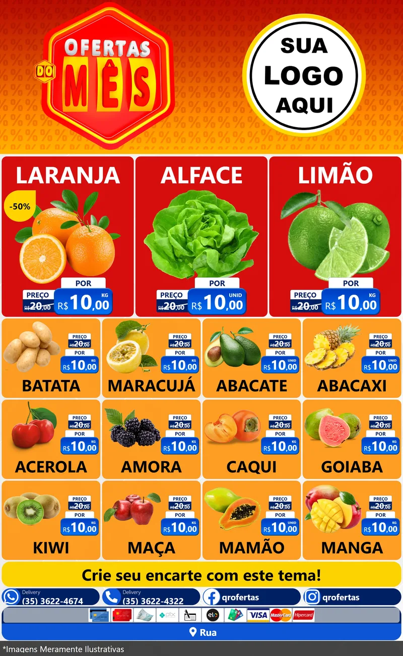 Modelo de Encarte para Encarte Grande com o tema Ofertas do Mês para Hortifrúti