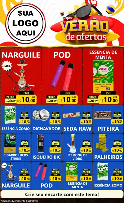 Modelo de Encarte para Encarte Grande com o tema Super Verão de Ofertas para Tabacaria