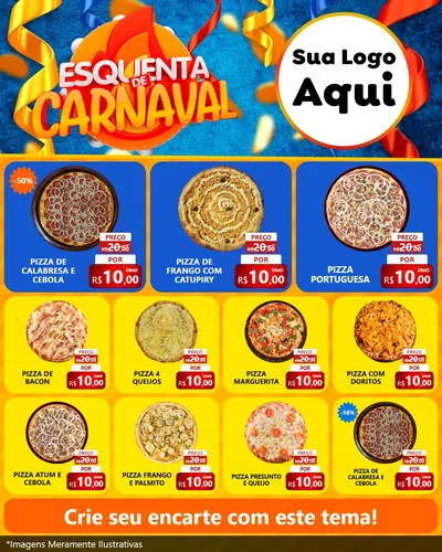 Modelo de Rede Social para Feed Instagram com o tema Esquenta de Carnaval para Pizzaria