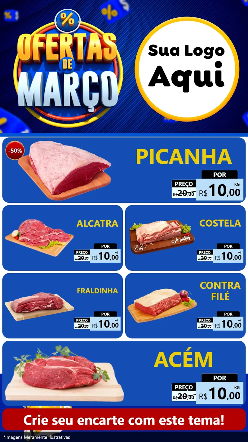 Modelo de TV para TV Vertical com o tema Ofertas de Março para Açougue