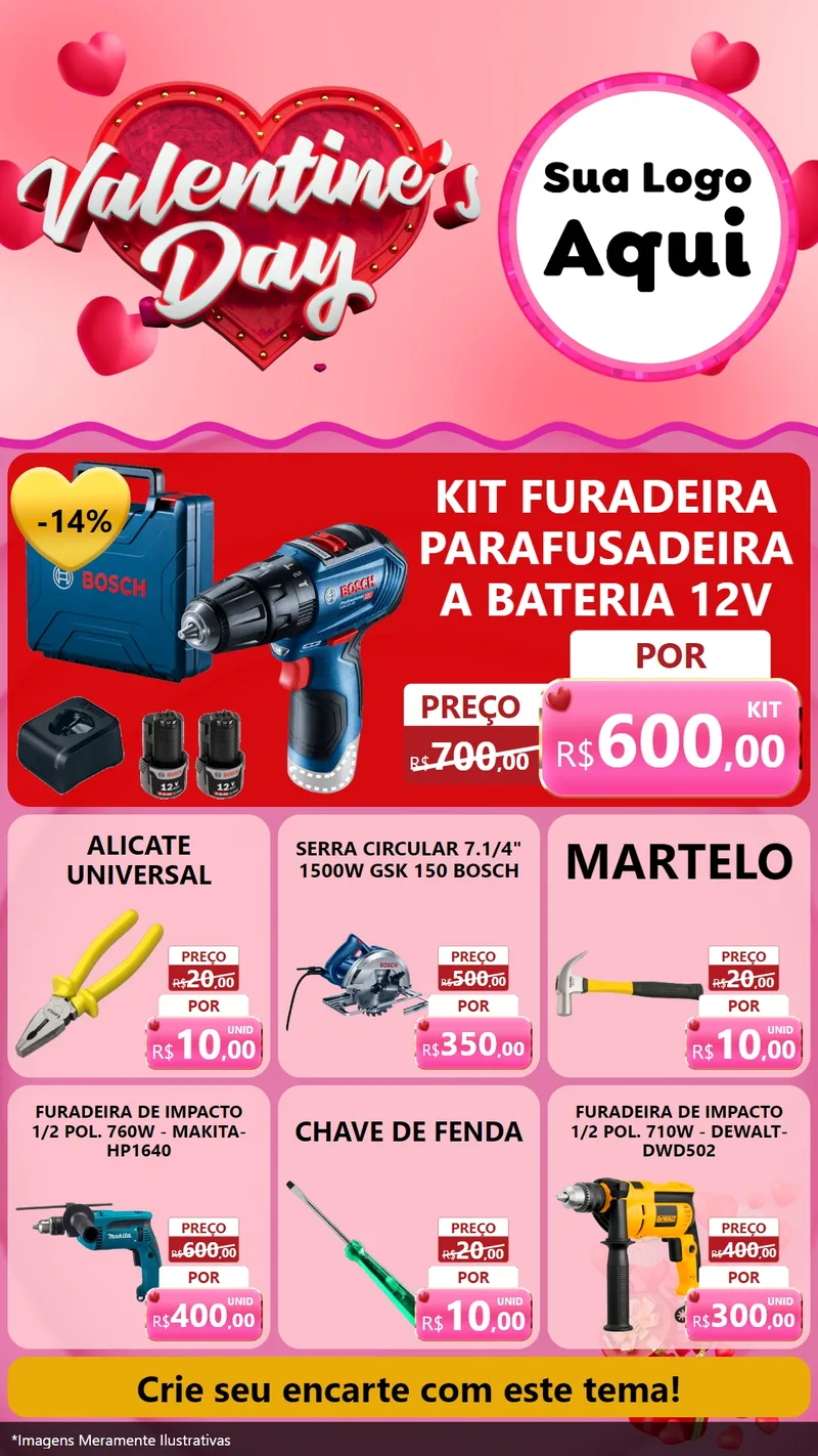 Modelo de Rede Social para Stories com o tema Valentine's Day para Maquinas e Ferramentas