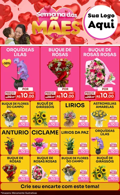 Modelo de Encarte para Encarte Grande com o tema Semana Das Mães para Floricultura e jardim