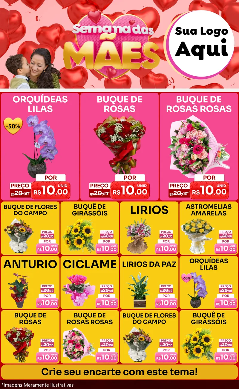 Modelo de Encarte para Encarte Grande com o tema Semana Das Mães para Floricultura e jardim