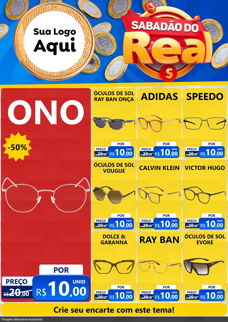 Modelo de Encarte para Encarte A4 Vertical com o tema Sabadão do Real para Óticas