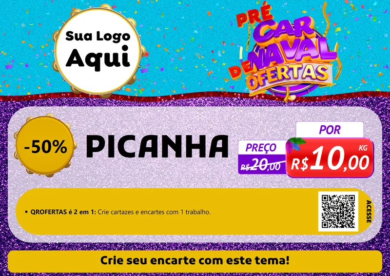 Modelo de Cartaz para Cartaz A4 Horizontal com o tema Pré Carnaval de Ofertas para Açougue