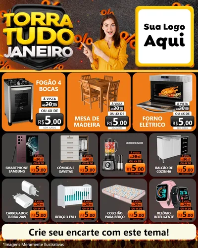 Modelo de Rede Social para Feed Instagram com o tema Torra Tudo Janeiro para Móveis e Eletro