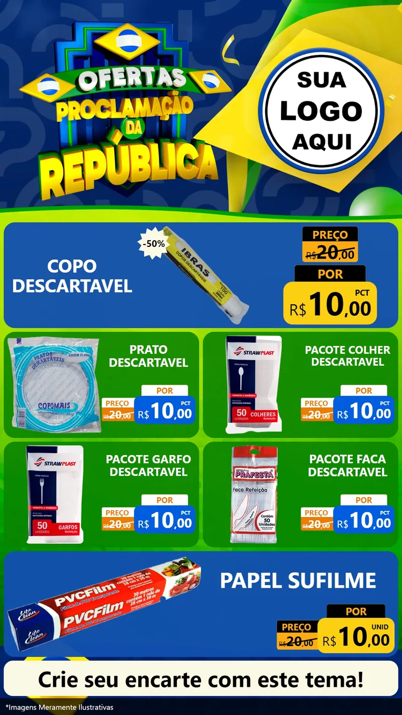 Modelo de TV para TV Vertical com o tema Ofertas Proclamação da República para Embalagens