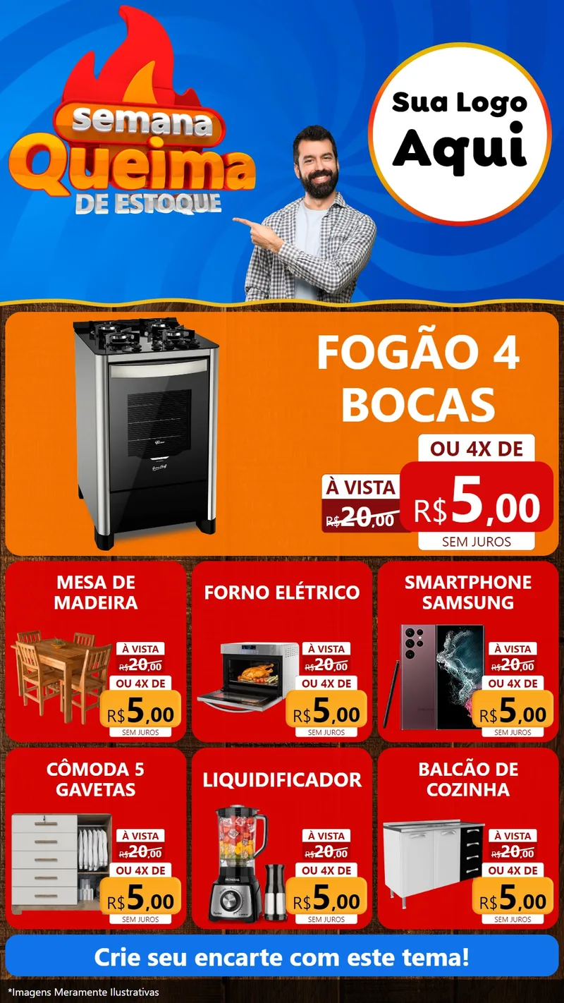 Modelo de Rede Social para Stories com o tema Semana Queima de Estoque para Móveis e Eletro