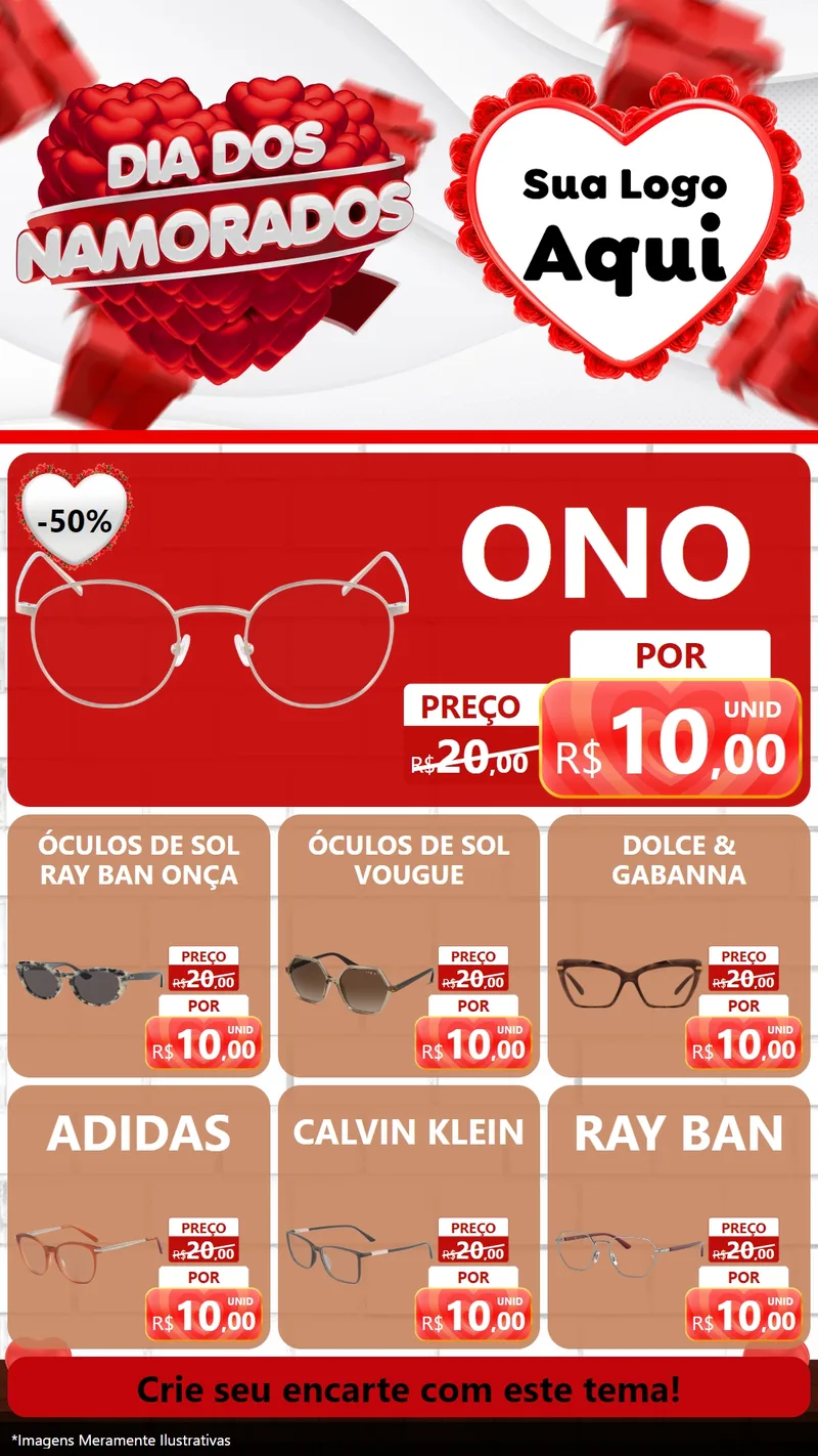 Modelo de Rede Social para Stories com o tema Dia dos Namorados para Óticas
