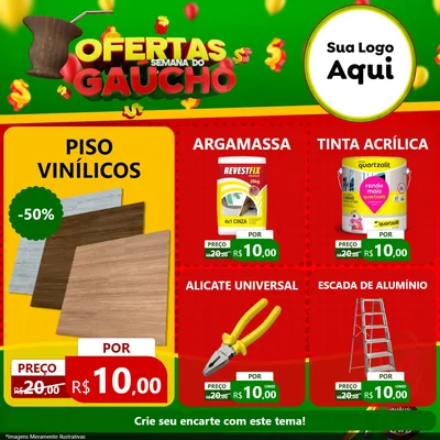 Modelo de Rede Social para Feed Facebook com o tema Ofertas Semana Do Gaúcho para Material para Construção