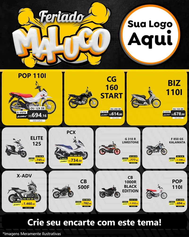 Modelo de Rede Social para Feed Instagram com o tema Feriado Maluco para Concessionaria de Motos