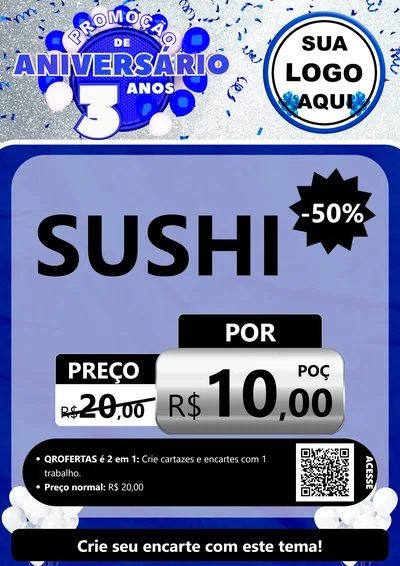 Modelo de Cartaz para Cartaz A4 Vertical com o tema Promoção de Aniversário - 3 Anos para Comida japonesa